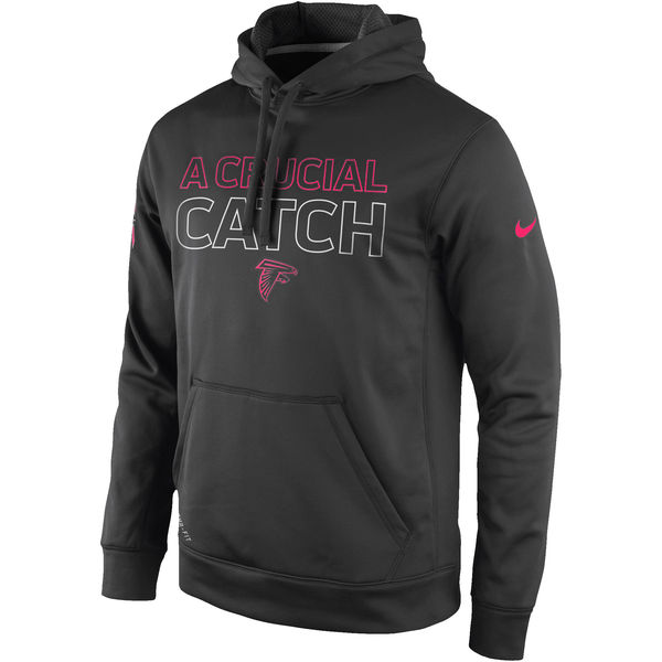 Men Atlanta Falcons Nike Breast Cancer Awareness KO Pullover Performance Hoodie Charcoal